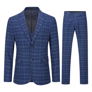 3-teiliger Slim Fit-Anzug für Herren im Vintage-Karomuster, Marineblau