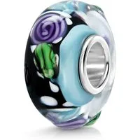 Materia Bead 3D Glas Blume / Blatt Hülse 925 Silber 297, Hülse aus 925 Sterling Silber