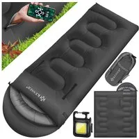 KESSER Deckenschlafsack Camping Schlafsack Outdoor 220x83cm 4 Jahreszeiten (Campingschlafsack inklusive Campinglampe & Seitentasche), für Erwachsene & Kinder Leicht Tragbar Warm & Wasserabweisend