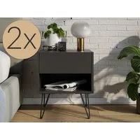 Magnolia Home Nachttisch 2er Set Nachttisch Dion 40cm SoftClose stehend Grafit Softtouch