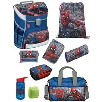Scooli Schulranzen Campus Fit Spiderman Schultasche ab der 1. Klasse (Erweitertes Set, 9-tlg., mit Lunch-Set und Sporttasche), mit Brustgurt, 980 Gramm leicht, 18L Volumen