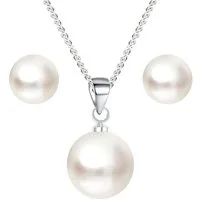 LÖB Ohrring und Ketten Set 925 Silber Halskette Ohrstecker Set Tropfen Perlen Anhänger Schmuckset (Geschenke für Frauen Beste Freundin Mutter Mama Damen zum Geburtstag Weihnachten Weihnachtsgeschenke, Inkl. Schmuckbox), Perlenohrringe Kette Brautschm