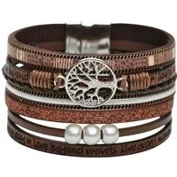 KARMA Armband Damen Wickelarmband mit Lebensbaum Anhänger Boho Style (Damenschmuck Armschmuck, 1-tlg), Magnetverschluss, PU-Leder Armband mit Spruch