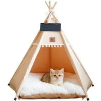 TUWENA Tierbett Tipi Zelt für Haustiere mit doppelseitigem, Pet Tipi Hunde-Katzenbett, Haustierhütte Abnehmbar und Waschbar Hundehaus fur Hunde und Katzen