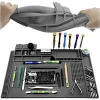 BIGSTREN Werkzeughalter Löttmatte aus Silikon mit Magnettaschen hitzebeständig & rutschfest, Werkstattmatte für Elektronik, Reparatur- und Lötarbeiten, hitzebeständig, Silikon-Servicematte mit Magnettaschen, Messlinien und Ablagefächern, Hitzebeständ