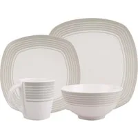 HEKERS Geschirr-Set 100% Melamin Geschirr (4-24 teilig) Classic weiß/grau (eckig) (8-tlg)