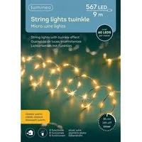 Lumineo LED-Lichterkette Lumineo Lichterkette STRING LIGHTS TWINKLE 567 LED 9 m, klassisch warm, Indoor/Outdoor, 8 Licht-Modi, 8h-Timer, + 5 Meter