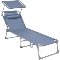 SONGMICS Gartenliege Sonnenliege, klappbarer Liegestuhl, für Garten, Pool, Terrasse, 1 St., bis 150 kg belastbar, 193 x 53 x 29 cm, Sonnenschutz, Kopfstütze, verstellbare Rückenlehne