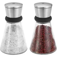 Zwilling Gewürzmühle Salz und Pfeffermühle 2er Set, mit Deckel Edelstahl manuell, (2 Stück), Edelstahl gebürstet, Glas Salzmühle Keramikmahlwerk