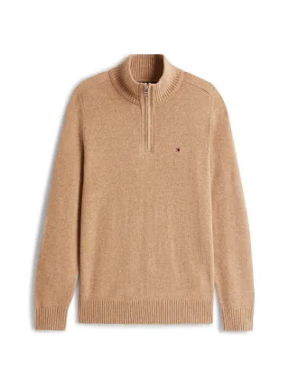 Tommy Hilfiger - Reißverschluss-Pullover aus reiner Lammwolle braun - Gr. - M