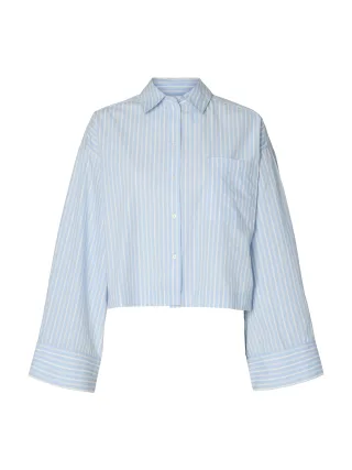 selected women - SLWASTHA LS CROPPED BOXY SHIRT NOOS Cashmere Blue - Gr. - 34