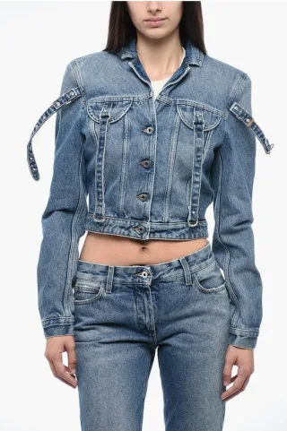Jeansjacke im verkürzten Schnitt mit Harness-Detail in Blau