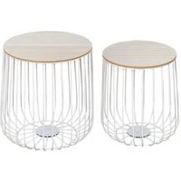Levandeo® Couchtisch, 2er Set Beistelltisch Metall Weiß Metallkorb Korb Tisch Couchtisch