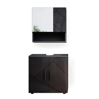 Vicco Badmöbel-Set, Schwarz Hochglanz, Holzwerkstoff, 7 Fächer, nicht einzeln stellbar,Rechteckig, 80x58.6x41 cm, Badezimmer, Badmöbelsets & Badmöbelserien, Badmöbel-Sets