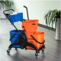 HOMCOM Putzeimer Putzwagen, Haushaltswagen, (Reinigungswagen, 1-tlg., Wischwagen mit Wischmopp-Presse), mit Rollen, 26 Liter, Orange