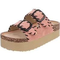 Ital-Design Damen Plateau-Pantolette mit Schnallen und Zierprägung Plateausandaletten (91895596) Flach Pantoletten in Altrosa