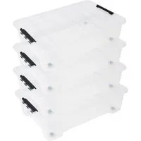 ONDIS24 Aufbewahrungsbox Unterbettbox Jolly Rollbox mit Deckel 25/35L Spielzeugkiste (4 St), transparent, stapel,- und nestbar