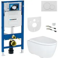 GEBERIT WC-Komplettset mit Duroplast Sitz, Betätigungsplatte, Rimfree WC & Schallschutz, wandmontage, Vorwandelement UP320, mit QuickRelease & EasyMount