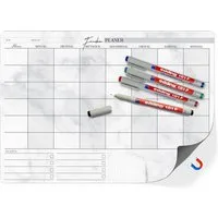 TOBJA Magnettafel A3 Familienplaner magnetisch +4 Stifte quer, Wochenplaner abwischbar Kalender
