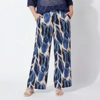 OriginalYou Palazzohose Damen Sommerhose Allover Print Blau Strandhose Taschen Schlupfhose One Size 36-44 passend für (36-40 relaxed, 40-44 regular)
