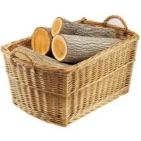 Kobolo Kaminholzkorb Holztrage eckig gekochte Weide mit Leinenstoff ausgeschlagen