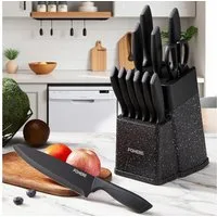 FOHERE Messer-Set aus hochwertigem Edelstahl, mit ergonomischen Griffen (13-tlg), Inkl. integriertem Schärfblock, spülmaschinenfest