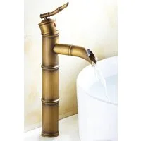 Kinaree Badarmatur Retro Wasserhahn BEN TRE Bad Waschtischarmatur für Aufsatzbecken Messing, Bambusoptik, Armatur