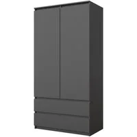 Furnica Kleiderschrank Anthrazit 90 cm mit 2 Türen und 2 Schubladen-Wohn-für das Schlafzimmer