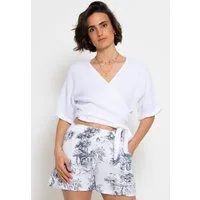 SASSYCLASSY Wickelbluse Musselin Bluse mit Bindeband und lockerer Passform Kurzarm Wickelbluse aus Baumwolle