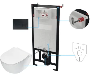 Neuesbad NEW Wand-WC RIMLESS + WC-Sitz + Vorwandelement + CONTROL BUTTON SLIM Schwarz NB1DECDEN6ZPW1