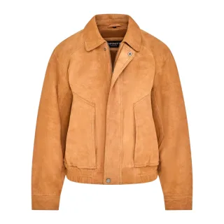 Damen-Beige Leder-Biker-Bomber-Oversize-Jacke – Blouson