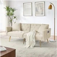 MODFU Schlafsofa Platzsparende Lösung für kleine Wohnungen: 2-Sitzer-Sofa, Set 1 Teile, Mit verstellbarer Rückenlehne aus weichem Teddy-Stoff, 177x78x74 cm