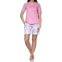 Normann Pyjama Normann Damen Pyjama kurzarm Shorty – Schleifen & Rosen-Design