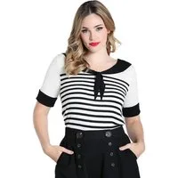 Hell Bunny Stricktop Audrey Top Matrosenkragen Vintage Rockabilly Retro Gestreift