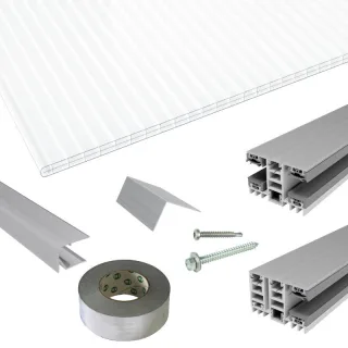 Polycarbonat Stegplatten | Terrassendach-Set | Mendiger Thermo Verlegeprofil | 16 mm | opal-weiß