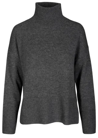 CLARINA - Stehbund-Pullover, 1/1 Arm,uni anthra mel. - Gr. - 44