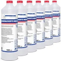 Ravensberger Chemie Bügelwasser VE-Wasser Demineralisiertes Wasser - 1 L, 6x 1 Liter Flasche von Ravensberger Chemie - demineralisiert & entionisiert, kalkfrei für Auto, Batterie, Haushalt, Dampfbügeleisen und Labor
