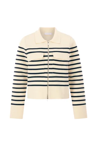 Rich & Royal - Striped knit jacket pearl white - Gr. - XL