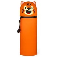 Legami Federmäppchen 2-in-1 Silikontasche H 18,5 cm für Schule und Tisch, Weiches Material, Reißverschluss, Kawaii Design, Giraffe, Stifthalter