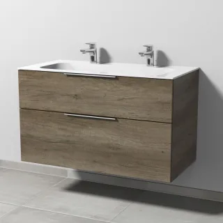 Sanipa 3way Keramik-Set Finion Keramik-Doppelwaschtisch und Unterbau mit 2 Auszügen, Eiche-Nebraska UM40337
