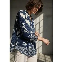 Andijamo-Fashion Schlupfbluse INDIGO FLOW Ausdrucksstarker Ornament-Print in Indigo