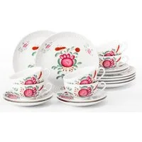 Seltmann Weiden Teeservice Geschirr-Set, 18 Teile, Amina Ostfiesenrose, klein (18-tlg), 6 Personen, Porzellan, Stäbchenrelief, die Ostfriesenrose, Blütenmotiv