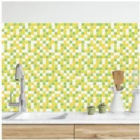 Bilderdepot24 Küchenrückwand grün dekor Fliesenoptik Muster Mosaikfliesen Frühlingsset, (1-tlg., Nischenrückwand - für Fliesenspiegel ohne Bohren - matt), Spritzschutz Rückwand Küche Herd - Folie selbstklebend versch. Größen