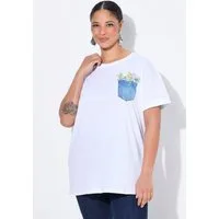 MIAMODA T-Shirt T-Shirt Boxy Fit Brusttaschen-Druck mit Glitzer