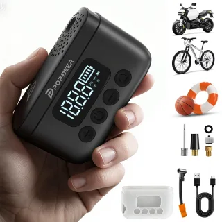 POPDEER P-T01 Mini Portable Bike Electric Pump 150PSI with Presta and Schrader Valve 1000mAh Battery LED Light LCD Displ