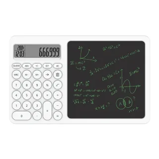 2 in1 Desktop Standing Calculator With LCD Writing Tablet Electronic Calendar Time Temperatures for Math Calculation, No