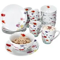 MamboCat Frühstücks-Geschirrset 12tlg Frühstücksset Marie Porzellan 6 Personen Teller Becher Schale, Porzellan