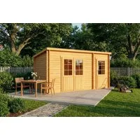 Alpholz Gartenhaus Holz Maria mit Anbau, BxT: 450x272 cm, in Imprägniert (Pinie) mit 28mm Wandstärke