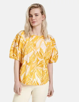 TAIFUN - Leichtes Blusenshirt mit kurzen Ballonärmeln gelb - Gr. - 34