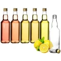 BigDean Trinkflasche Glasflaschen, 6x Glasflaschen 500ml, Schraubverschluss Gold, bauchiger Hals